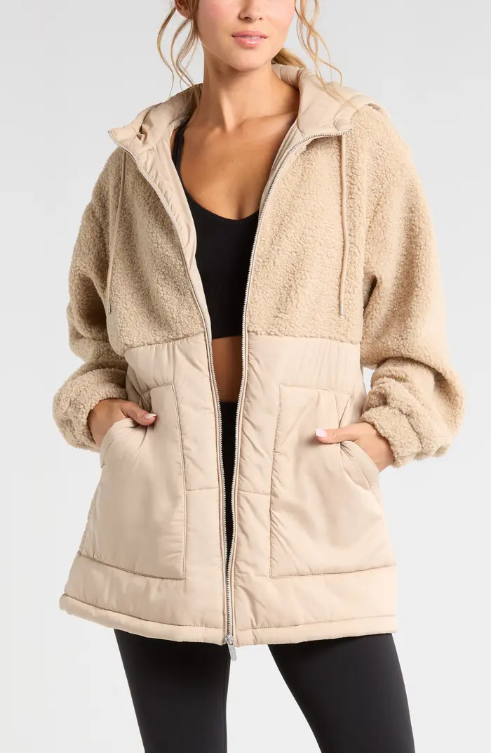 Zella Hybrid Faux Shearling Pocket Jacket | Nordstrom | Nordstrom
