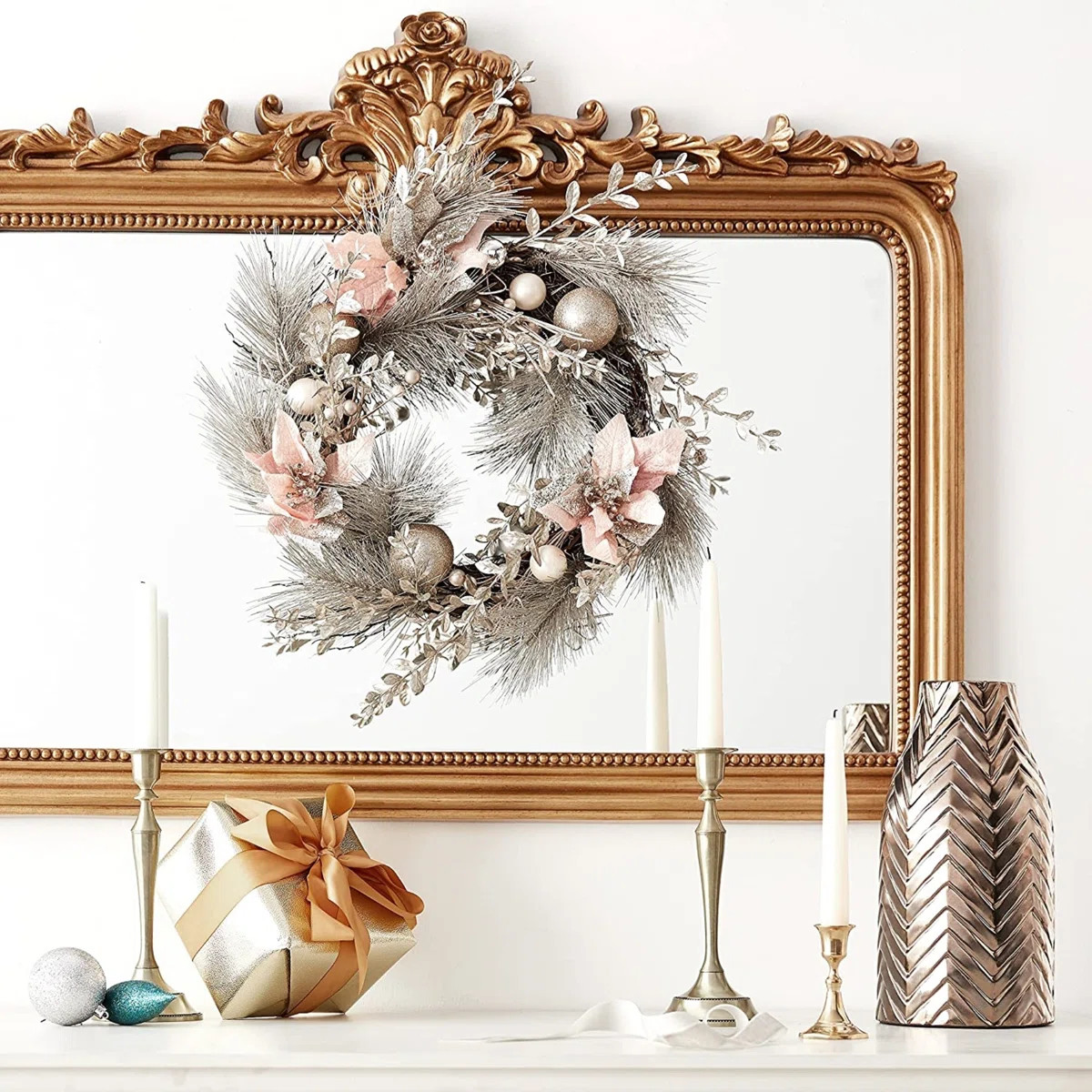 Kurt Adler Artificial Wreath Christmas Decoration, Champagne/Gold, 20" | Wayfair North America