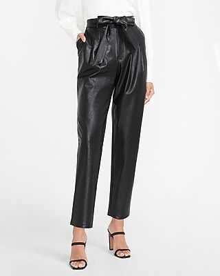 Super High Waisted Vegan Leather Belted Ankle Pant | Express
