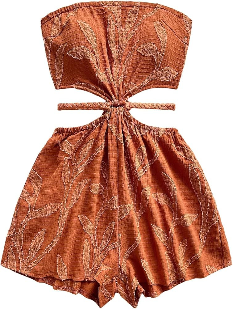 SOLY HUX Women's Boho Tie Backless Tube Top Romper Strapless Cut Out Wide Leg Vacation Short Jump... | Amazon (US)