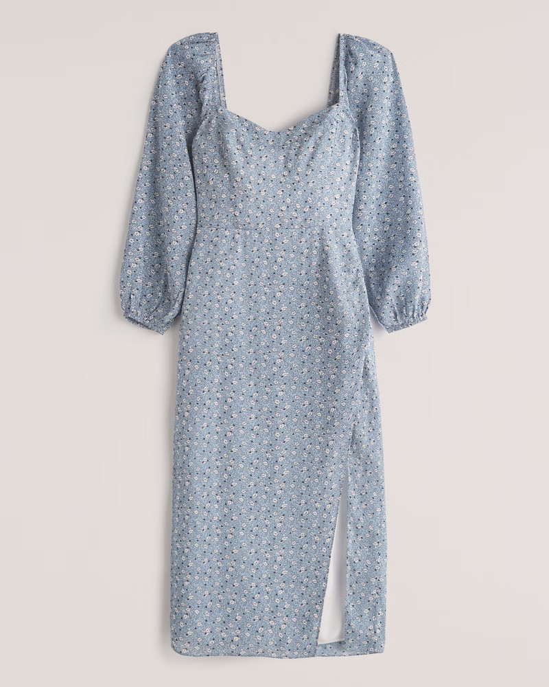 Long-Sleeve Draped Skirt Midi Dress | Abercrombie & Fitch (US)