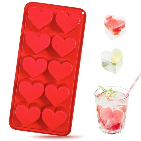 Ice Cube Tray Heart Ice Cube Molds,10 Cavity Heart Shaped Silicone Molds for Chocolate,Ice Cubes,Candy,Soap,Pink Red Ice Cube Trays for Cocktails,Whiskey,Drinkings | Walmart (US)