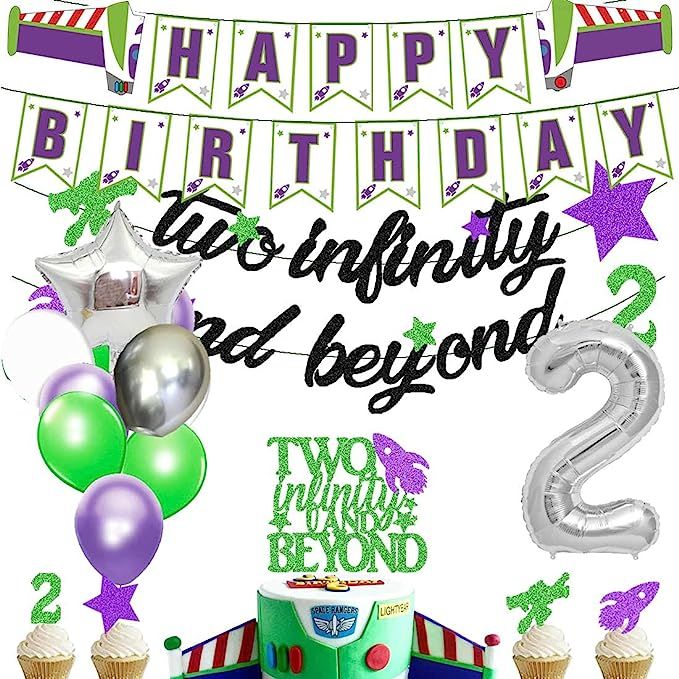 HEETON Two Infinity and Beyond Banner and Buzz Cake Topper Light year Toy Inspired Story 2nd Birt... | Amazon (US)