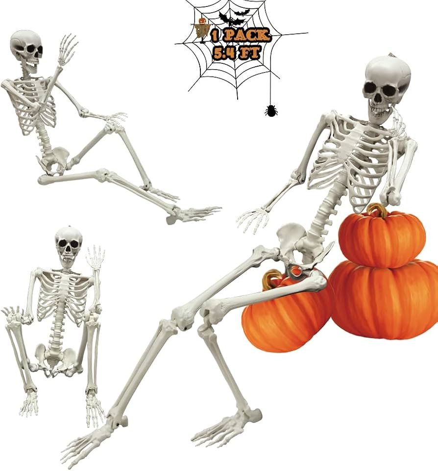 UMEELR 5.4ft/165cm Halloween Skeleton, Poseable Full Body Skeleton with Black Cloak, Life Size Hu... | Amazon (US)