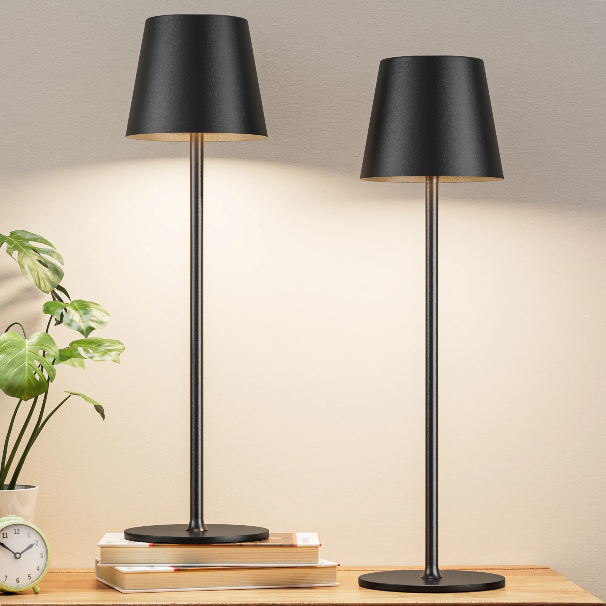 14.7'' Cordless Rechargeable Black LED Lamp Set with Touch Control & Waterproof (Set of 2) | Wayfair North America