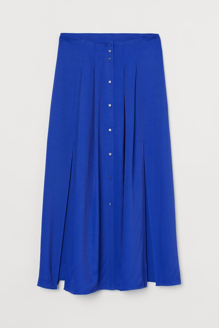 Calf-length skirt in woven viscose fabric with a high waist, pleats, buttons at front, and high s... | H&M (US)