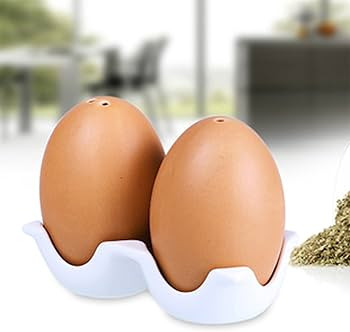 MyGift Ceramic Salt and Pepper Shaker Set, Mini Brown Egg Shaped Shakers with Carton Design Holdi... | Amazon (US)