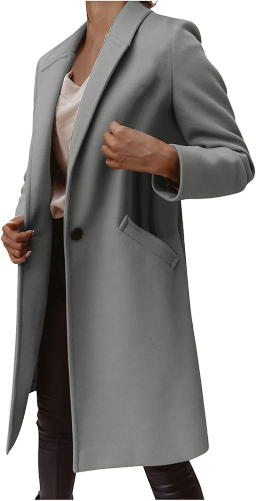 Trench Coat Women,Ladies Elegant Lapel Solid Button Down Blazer Casual Work Wear Long Windbreaker Tr | Amazon (US)