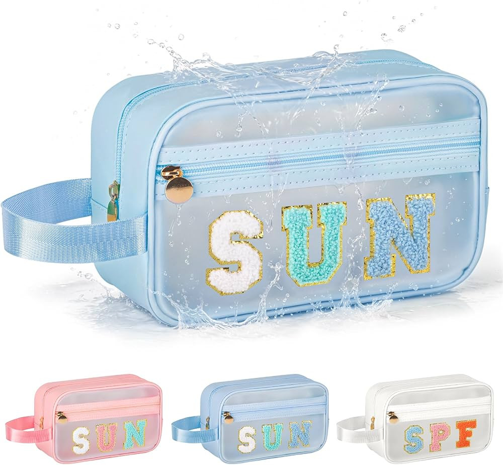 Clear Sunscreen Bags For Beach Pool With Handle, Waterproof Personalized Sun Bag Travel Toiletry ... | Amazon (US)