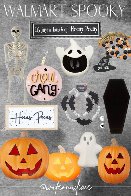 Walmart spooky Halloween decor. Ghost, skeleton, coffin, pumpkin, jackolantern, hocus pocus. 

#LTKhome #LTKSeasonal