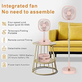 Portable Pedestal Fan - Foldaway Standing Fan Foldable Desk Fan, Wireless Use 7200Mah Rechargeabl... | Amazon (US)