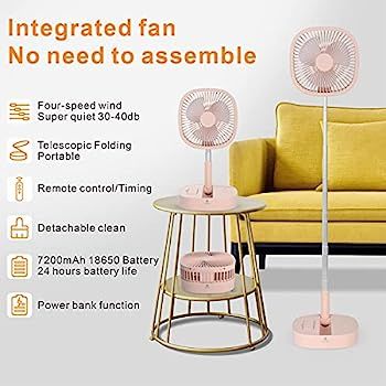 Portable Pedestal Fan - Foldaway Standing Fan Foldable Desk Fan, Wireless Use 7200Mah Rechargeabl... | Amazon (US)