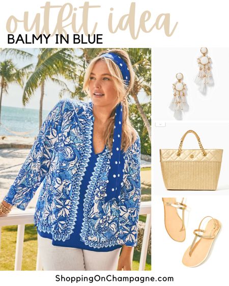 Summer in style with a breezy blue Lilly Pulitzer top paired with white jeans, and gold bag and sandals. Add statement earrings to pop the look!



#LTKstyletip #LTKtravel #LTKSeasonal