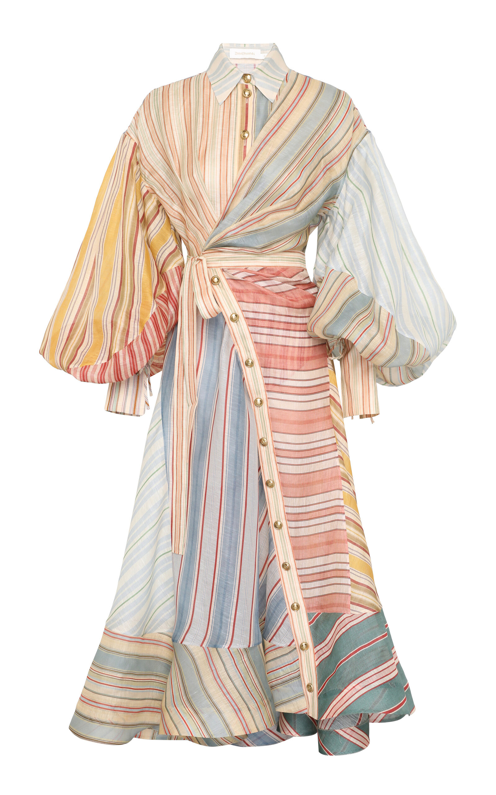 Zimmermann Rebellion Striped Linen-Silk Midi Wrap Shirt Dress - Moda Operandi | Moda Operandi (Global)