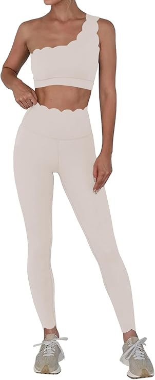 Fisoew Workout Sets for Women 2 Piece High Waisted Leggings with One Shoulder Stretchy Sports Bra... | Amazon (US)