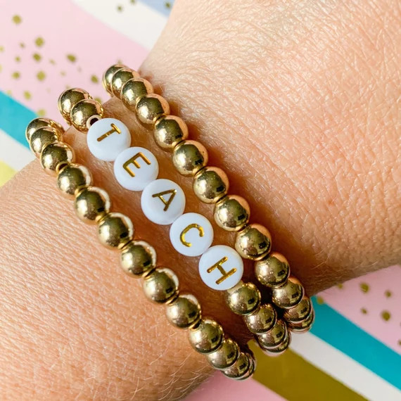 Teacher Bracelet Teach Bracelet Gold Beaded Bracelet Set | Etsy | Etsy (US)