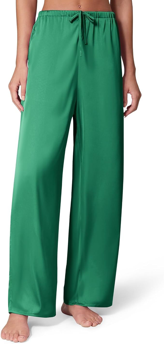 siliteelon Wide Leg Pants for Women Palazzo Pants for Women Casual Pajama Flowy Satin Lounge Pant... | Amazon (US)