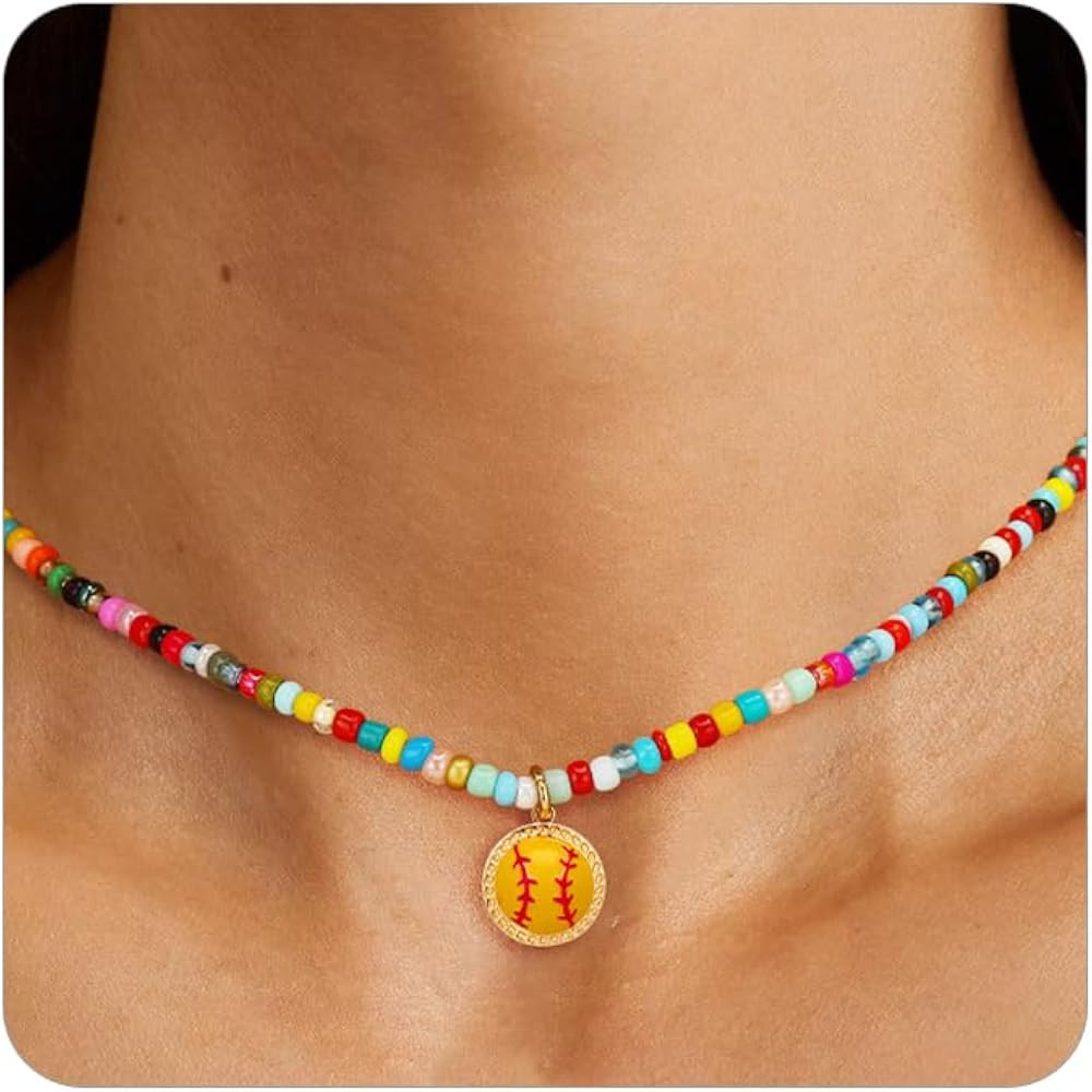 Softball/Soccer/Volleyball/Basketball/Football Colorful Beaded Necklace Gifts for Girls Women, Sp... | Amazon (US)