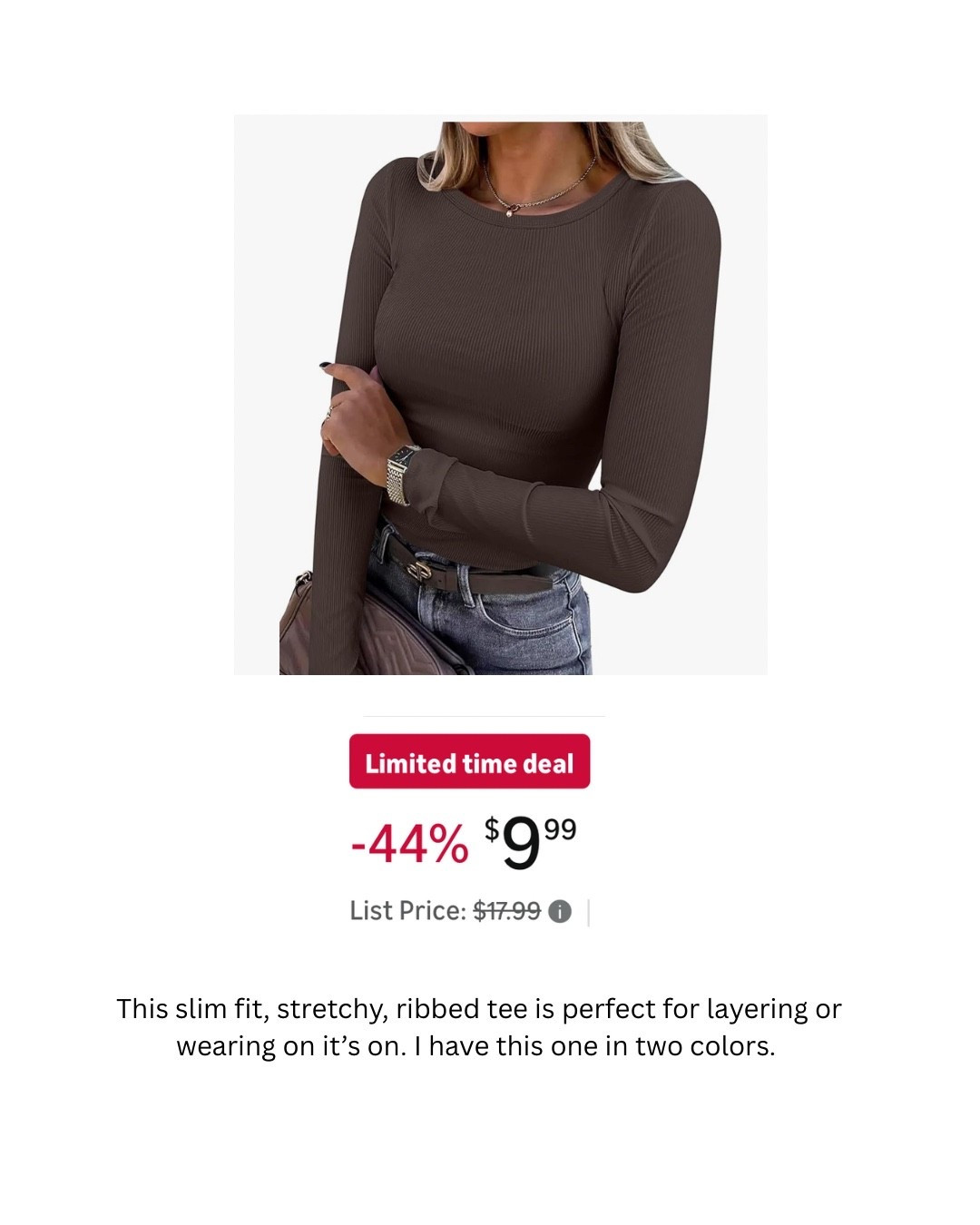Amazon Find - Slim fit, stretchy ribbed long sleeve tee currently under $10. 


#LTKSaleAlert #LTKFindsUnder50 #LTKOver40