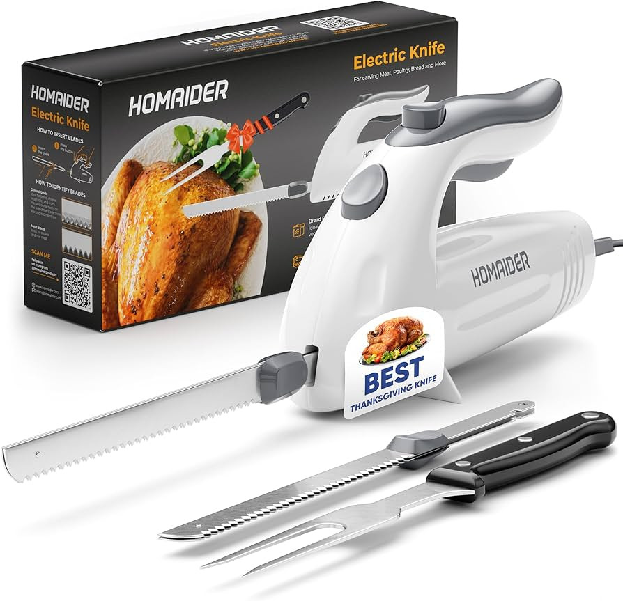 Electric Knife for Turkey, Meat Slicing, Bread, Fillet, Foam & More | Ergonomic Handle + 2 Stainl... | Amazon (US)