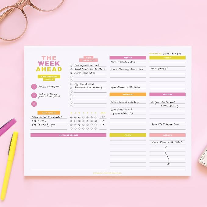 ThreeKin Color Pop Weekly Planner - Premium 52-Sheet Tear-Off Notepad, 8.5 x 11 inches, Clean Col... | Amazon (US)