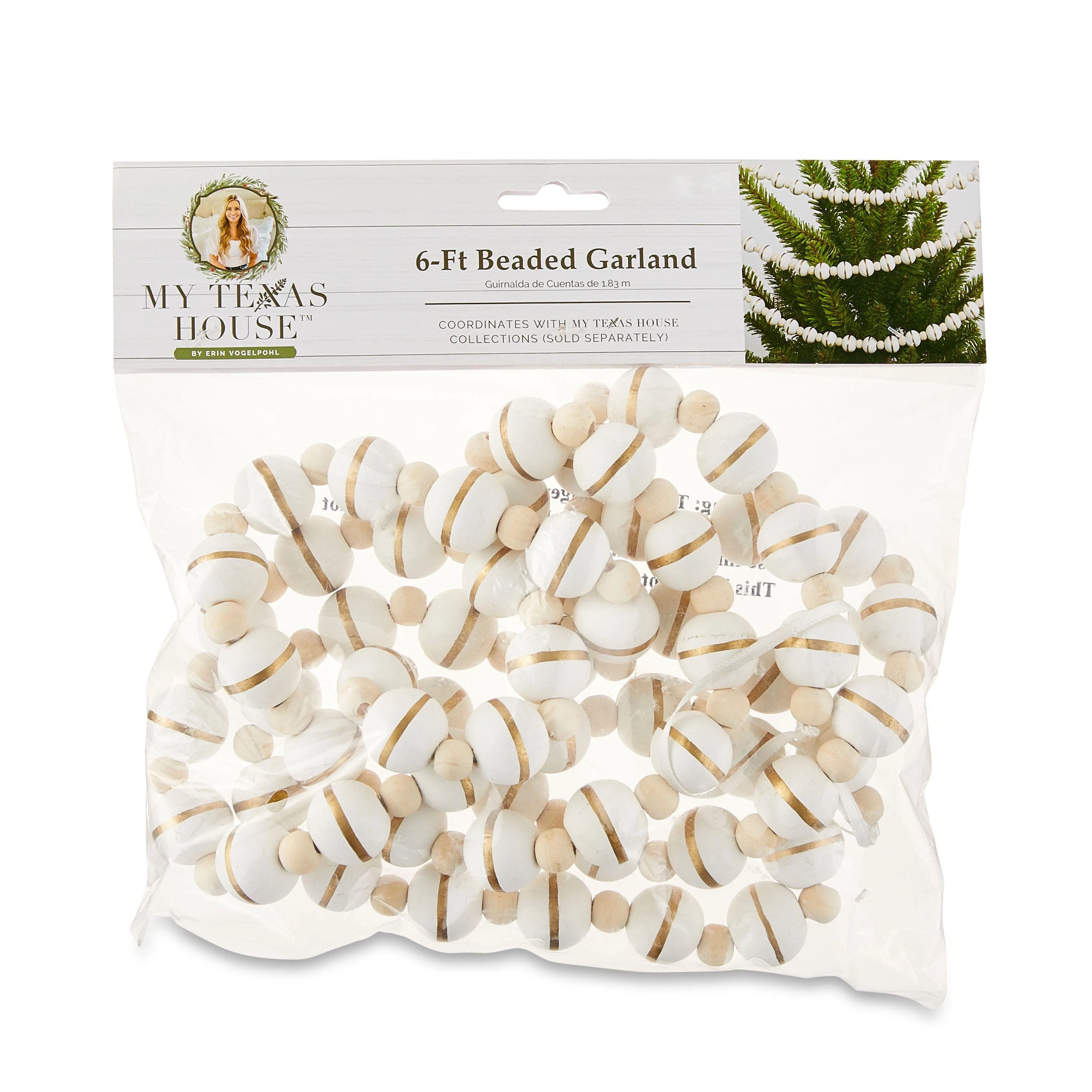 My Texas House White/Gold Wood Beaded Garland,72 inch | Walmart (US)