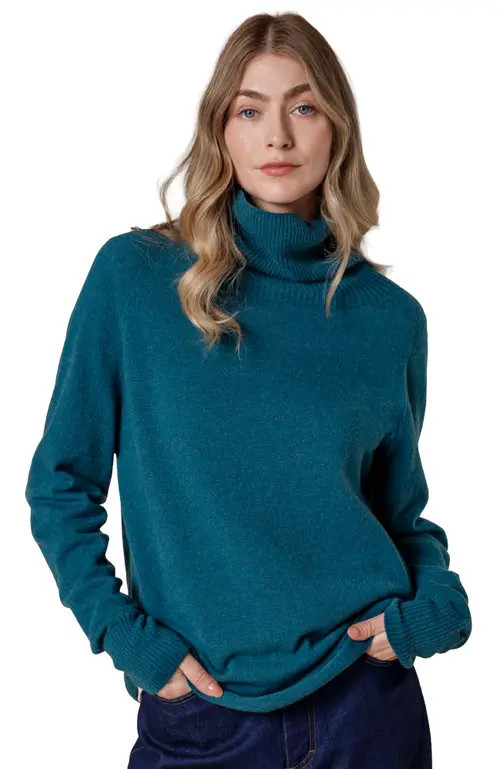 Celtic & Co. British Geelong Slouch Turtle Neck in Teal at Nordstrom, Size Small | Nordstrom