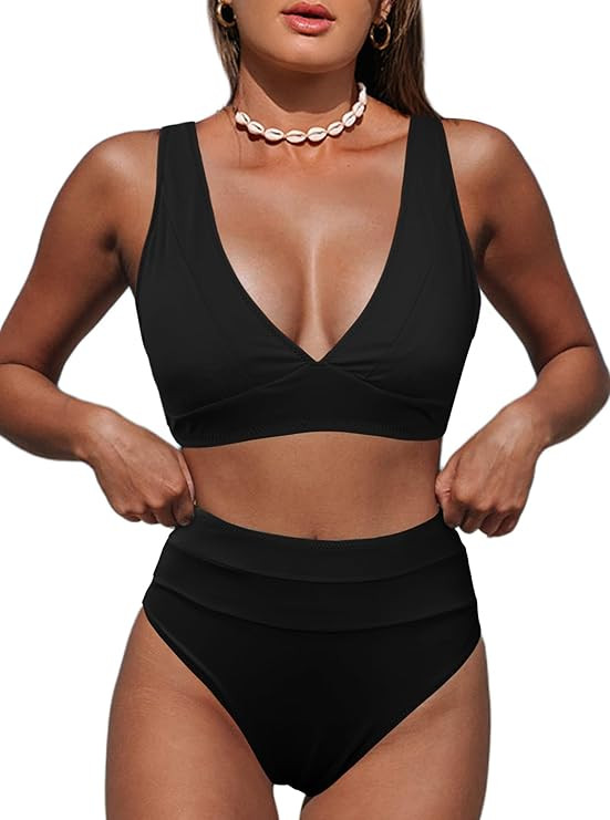 Hilinker Women's Leopard Bikini Swimsuits V Neck High Waisted 2 Piece Bathing Suits | Amazon (US)