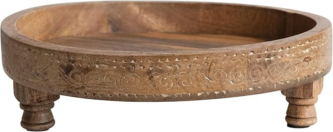 Boho Footed Wood Tray with Carved Design, Natural | Amazon (US)