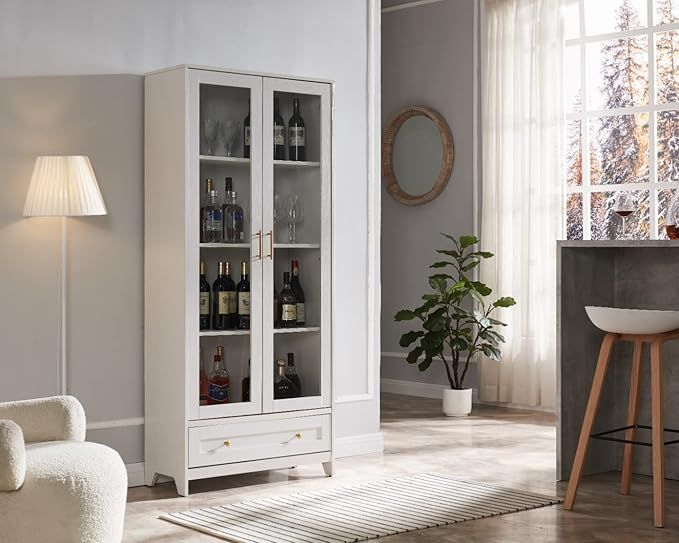 Home Source Display Storage Cabinet in White with Glass Doors | Amazon (US)