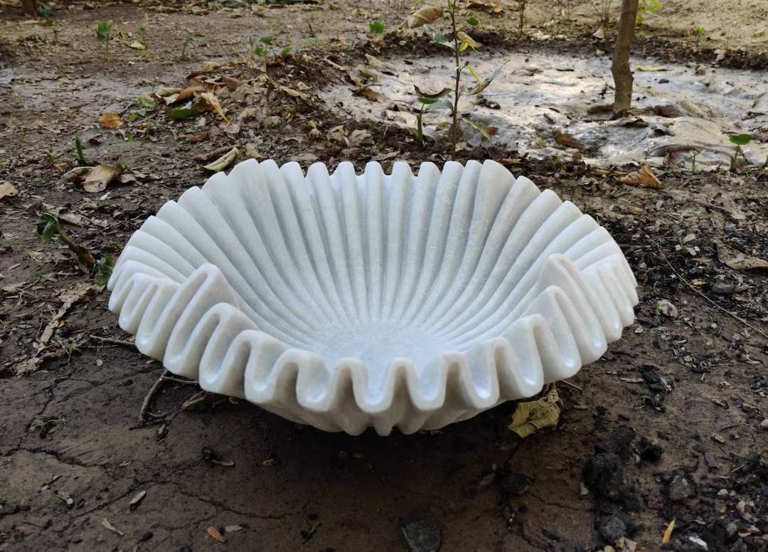 Decorative Marble Scallop Bowl  Ruffled Marble Bowl Flower - Etsy | Etsy (US)
