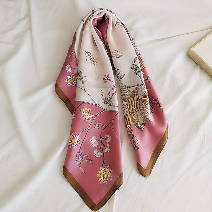 FONYVE Silk Feeling Scarf Medium Square Satin Head Scarf for Women 27.5 × 27.5 inches | Amazon (US)