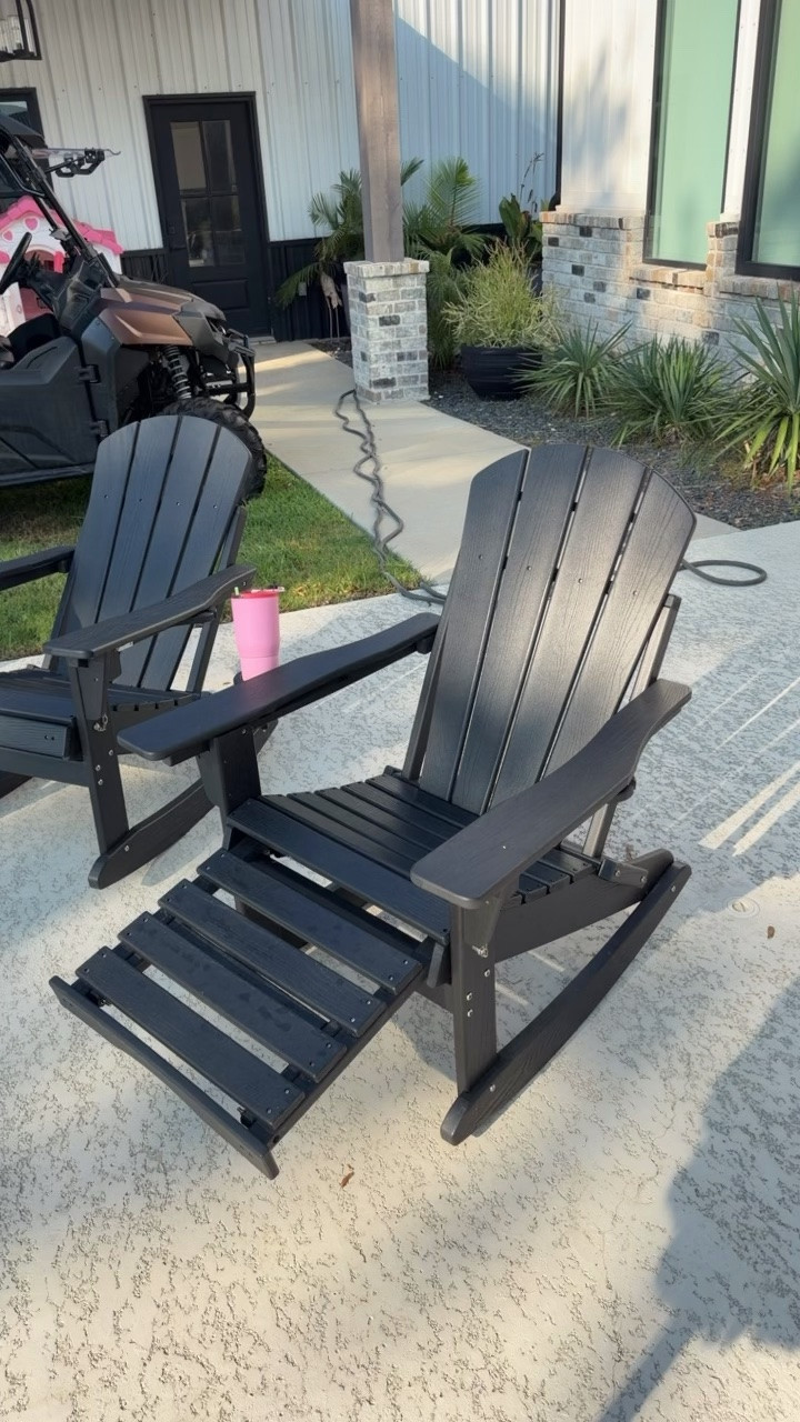 We love our weatherproof rocking chair so much and I love that they have a built-in foot rest. They also have a cupholder and a wine glass holder and are completely waterproof. These are more comfortable than the chairs that I paid a lot more for and they have three reclining positions. @Wayfair  #wayfair

#LTKHome #LTKSeasonal #LTKmorningroutine