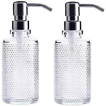 10-Ounce Clear Glass Round Dispenser Bottles with Stainless Steel Pumps (2 Pack) Ideal for Essent... | Amazon (US)