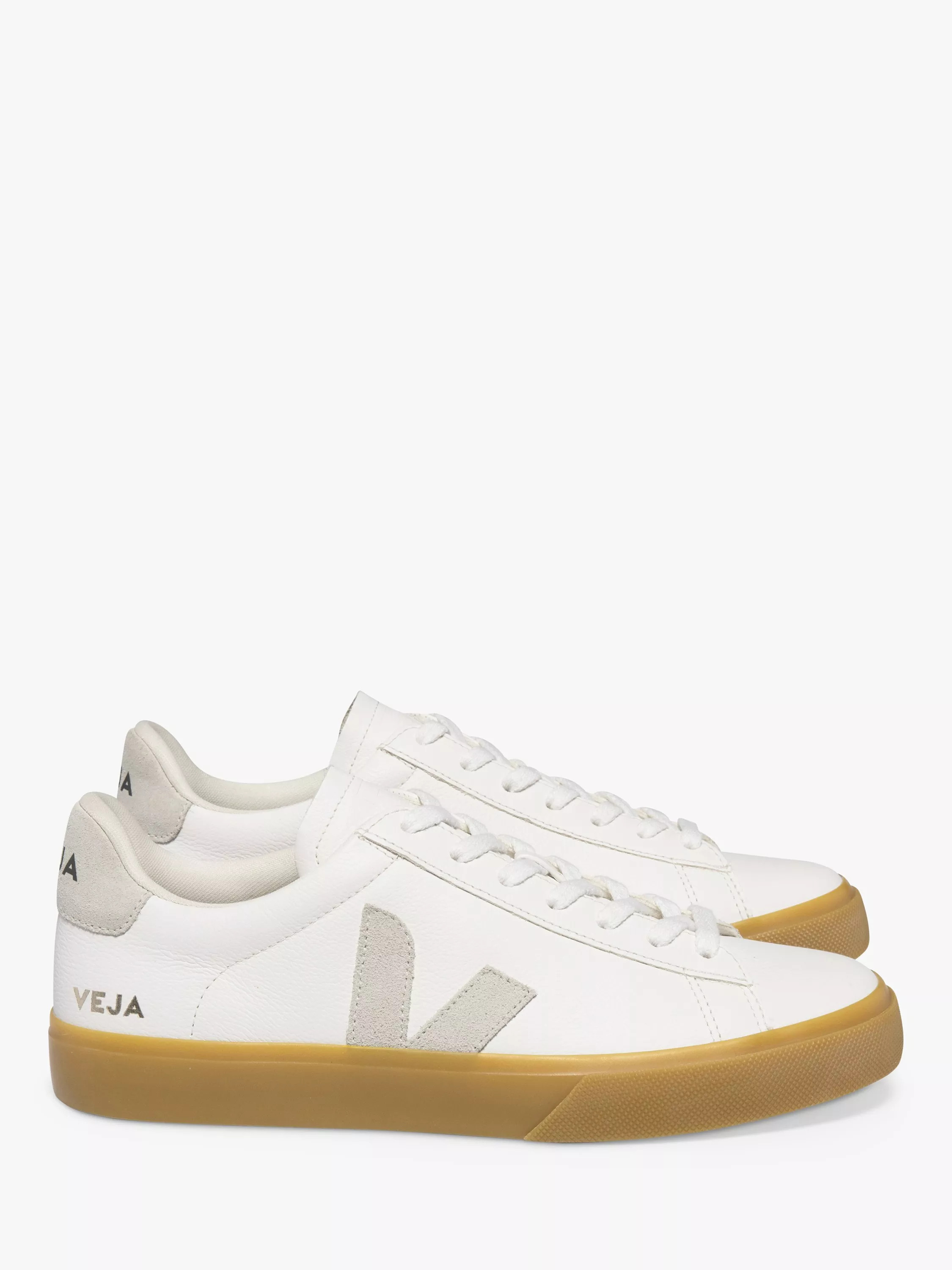 VEJA Campo Gum Sole Leather Trainers, White/Grey | John Lewis (UK)