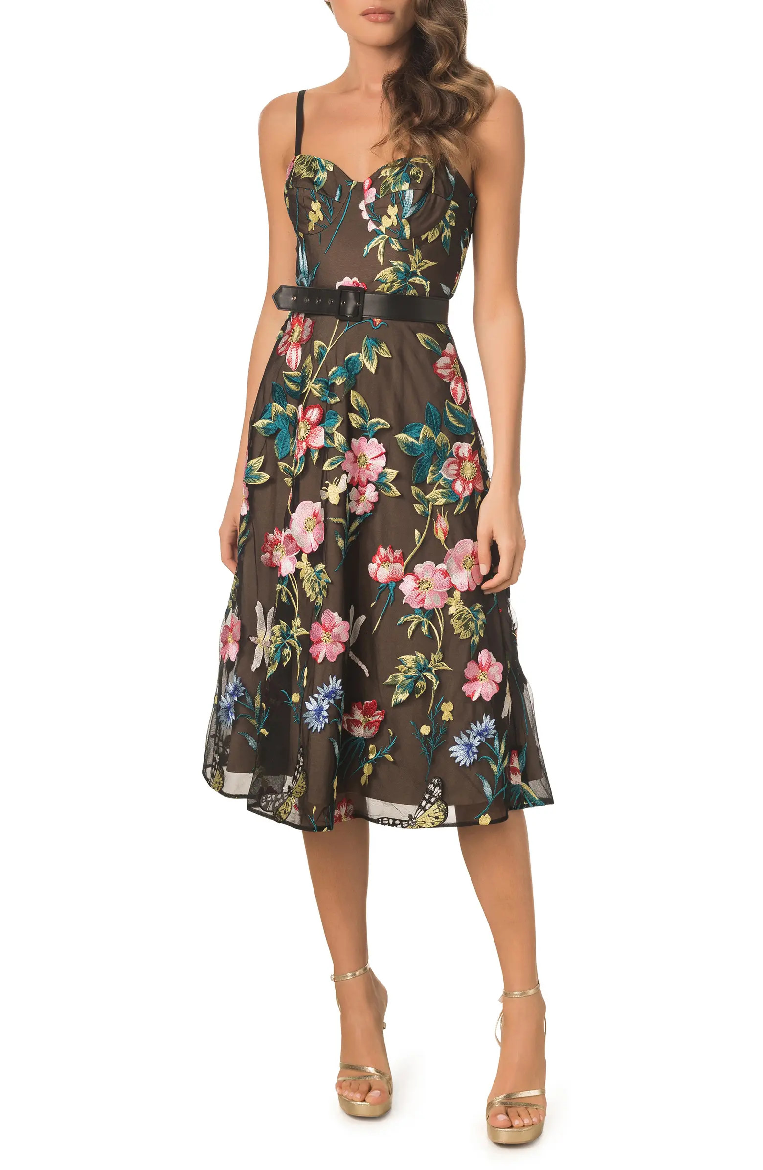 Carlita Floral Embroidery Bustier Midi Dress | Nordstrom