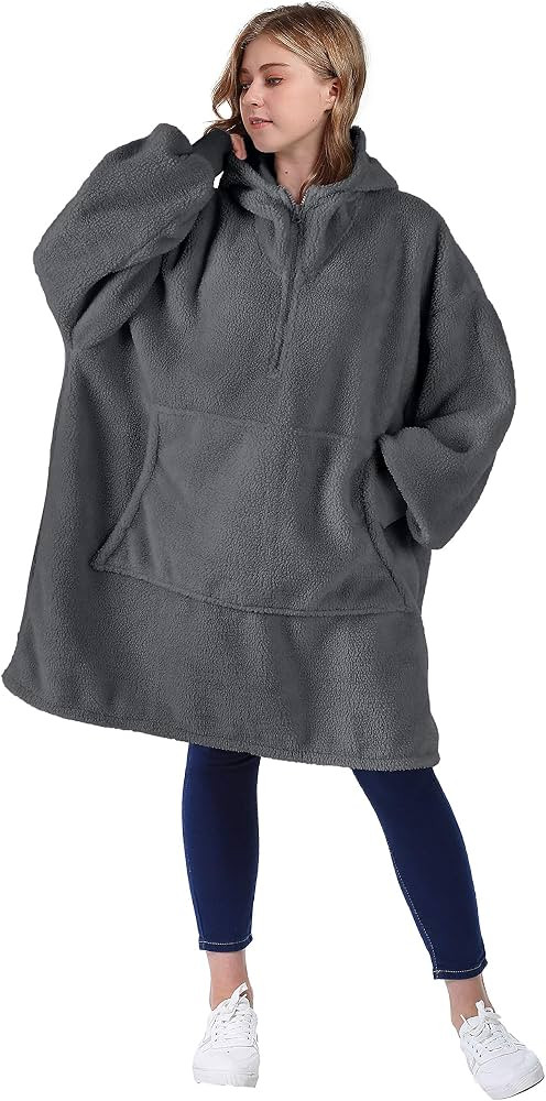 Catalonia Oversized Wearable Blanket Hoodie Sweatshirt with Zipper, Giant Faux Shearling Pullover... | Amazon (US)