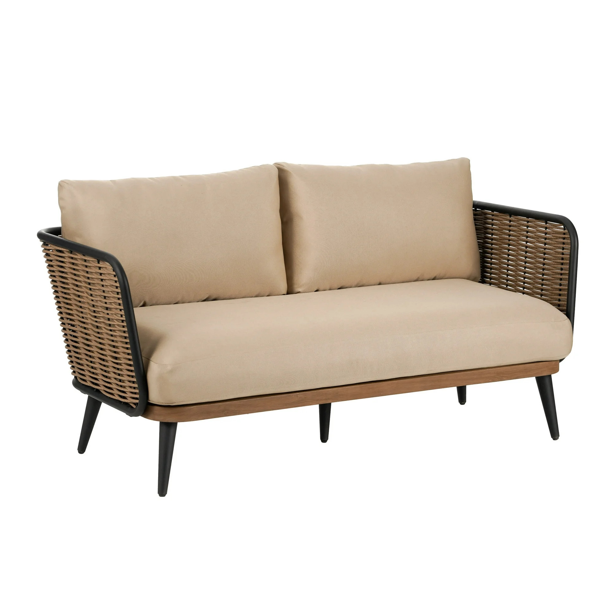 Christopher Knight Home Modern Outdoor Wicker Loveseat with Waterproof Cushions, Metal Frame, Bei... | Walmart (US)