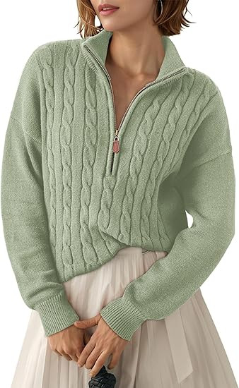Dokotoo Women's Sweaters 2025 Fall Winter Quarter Zip Casual Ribbed Cable Knit Pullover | Amazon (US)