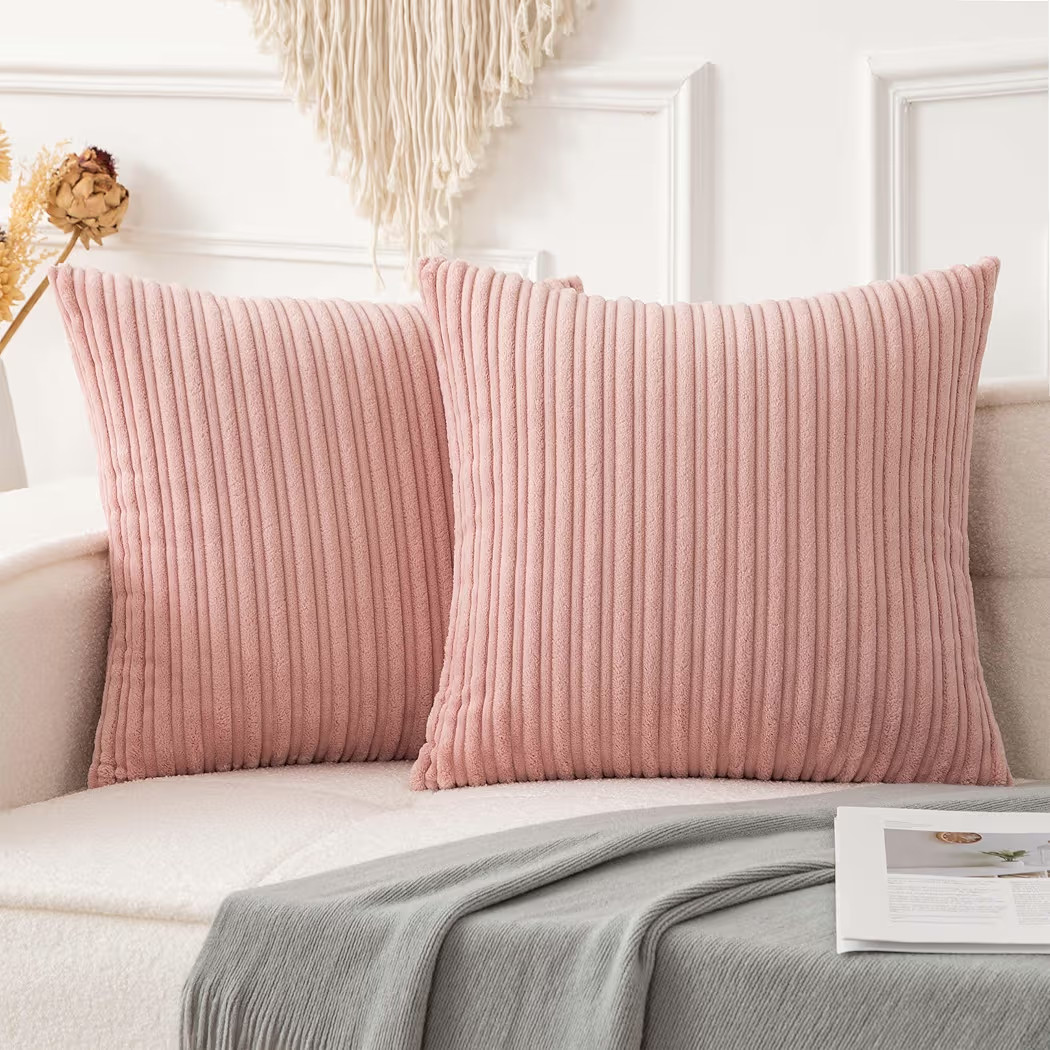 UGASA Corduroy Striped Soft Soild Decorative Square Throw Pillow Covers Set Cushion Cases Pillowc... | Amazon (US)