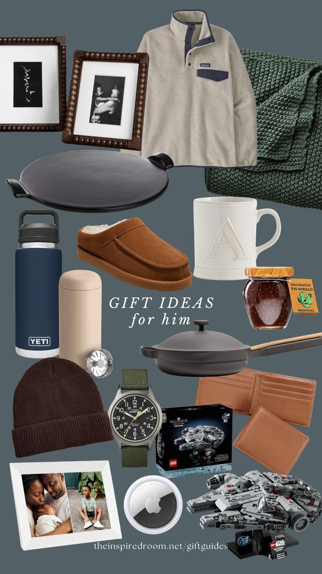 Gift ideas for him - pizza stone, always pan (my husband is a huge fan of this!), mug, watch, beanie hat, shirt, blanket, digital from best gift for grandparents, Lego, wallet, slippers, best coffee travel mug, water bottle,  fig jam, wood picture frames, air tag (attach to anything you don’t want to lose—this has been very helpful on several occasions and great for travel too). See more at theinspiredroom.net/giftguides

Gift guide for husbands dads men 

#LTKGiftGuide #LTKFindsUnder100 #LTKMens