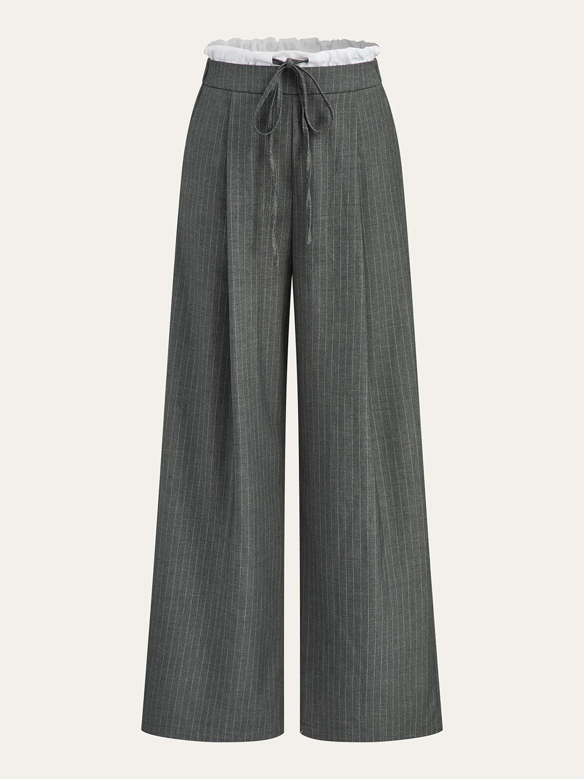 Contrast Ruffle Waistband Pinstripe Pants | Commense
