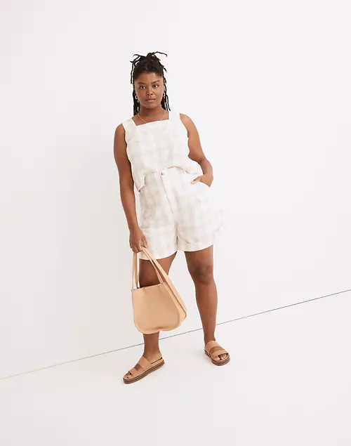 Linen-Blend Pleated Cuff Shorts: Undyed Plaid Edition | Madewell