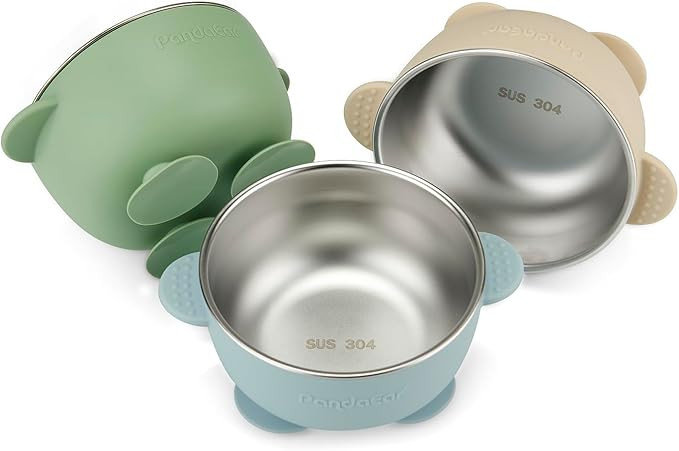 PandaEar 3 Pack Stainless Steel Baby Suction Bowls, Non-Slip Child Food Bowl with Silicone Sleeve... | Amazon (US)