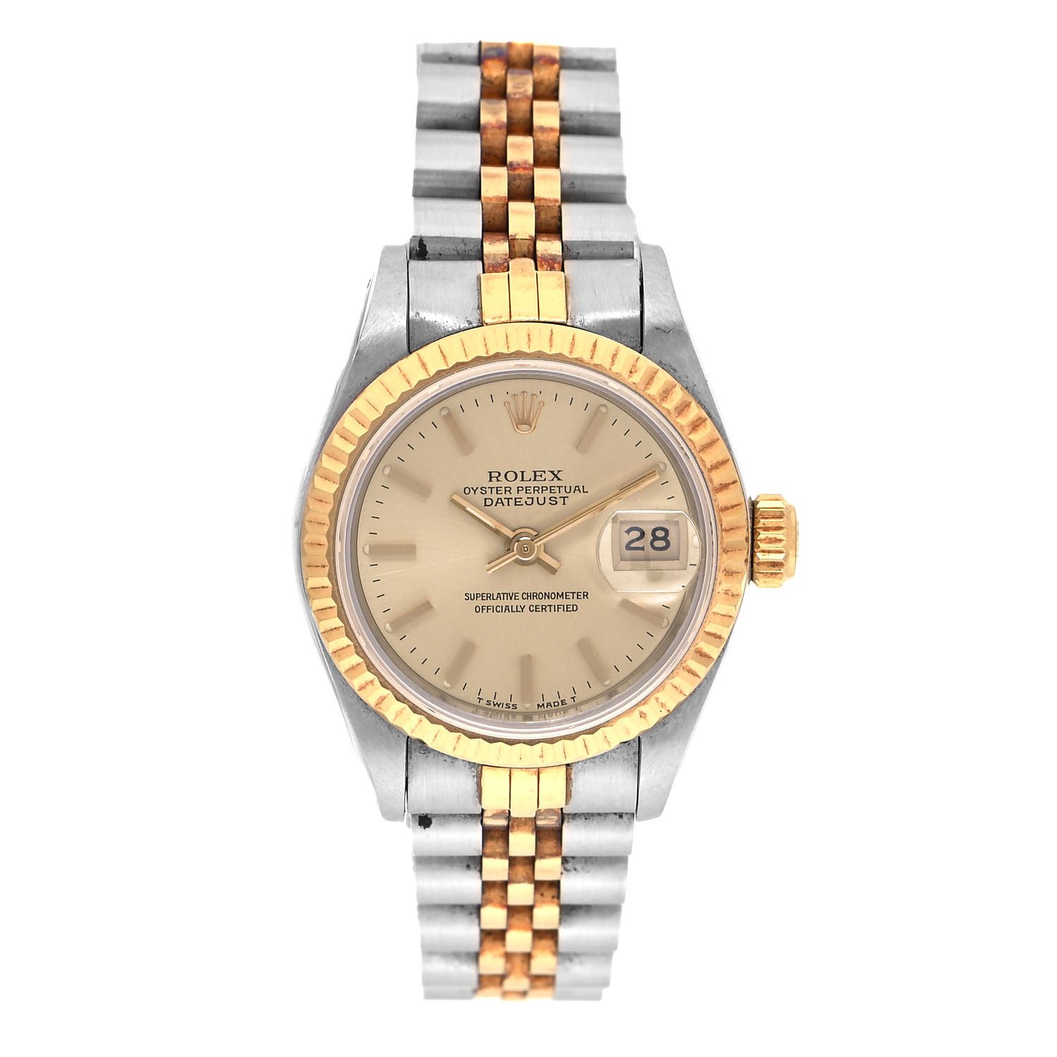 ROLEX Stainless Steel 18K Yellow Gold 26mm Oyster Perpetual Datejust Watch Champagne 69173 | FASH... | Fashionphile