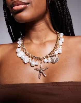 ALDO rivierra shell and starfish chunky charm necklace in gold | ASOS (Global)