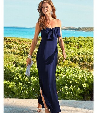 Lilly Pulitzer Carlynn Satin Bow Strapless Side Slit Maxi Dress | Dillard's | Dillard's