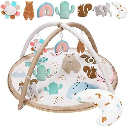 Washable Baby Gym Activity Center with Animal Play Mat, Visual, Hearing, Touch, Cognitive Early D... | Amazon (US)