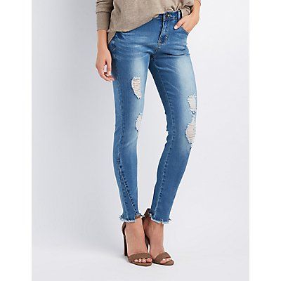 Destroyed Mid-Rise Skinny Jeans | Charlotte Russe