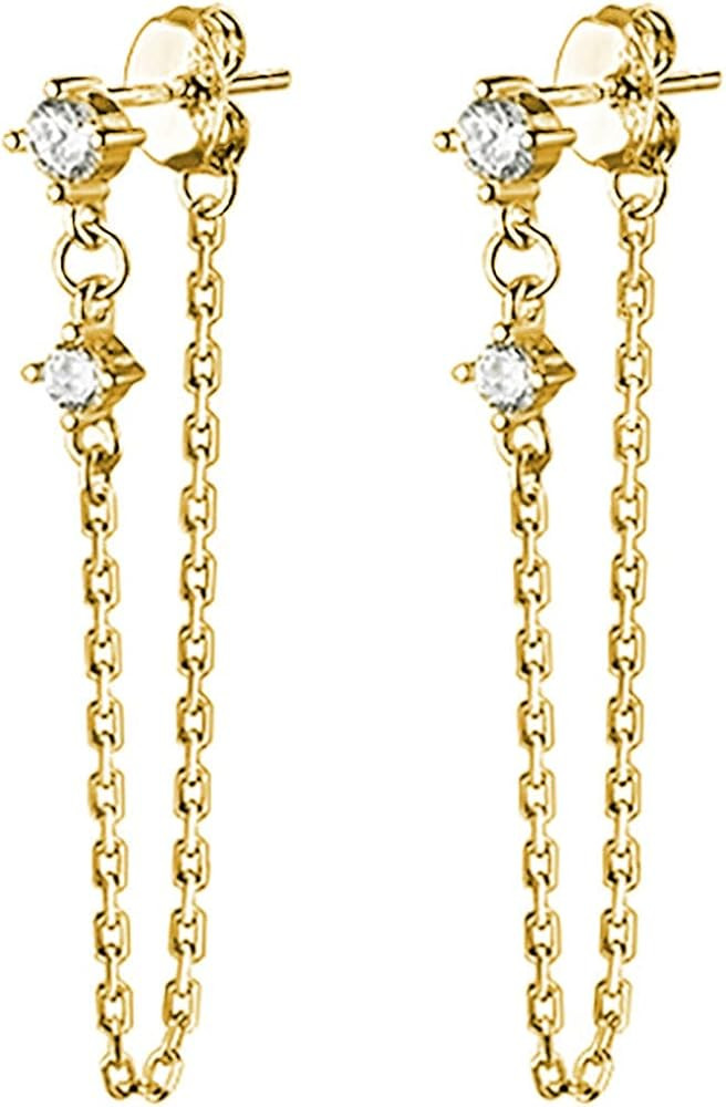 Reffeer Sterling Silver Chain Dangle Earrings for Women Teens CZ Chain Drop Earrings Studs | Amazon (US)